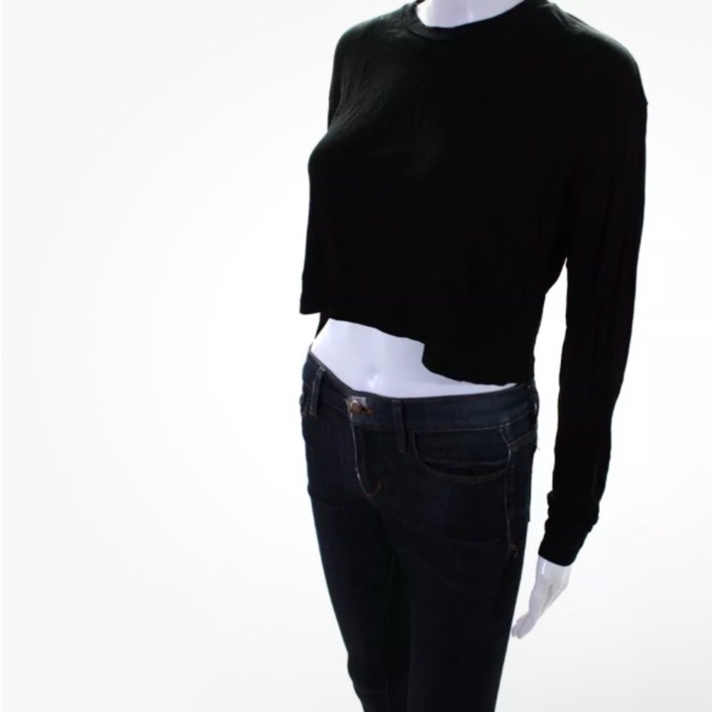 Reformation Black Cropped Top long sleeve small preloved thin lightweight - Picture 9 of 11